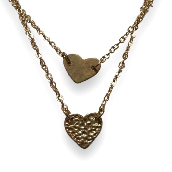 Dainty Heart Layered Necklace 14K Gold Plated 2 Hearts Pendant Chain Gifts - Picture 1 of 5